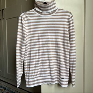 Tommy Hilfiger Sweater Beige Striped Long Sleeve Turtle Neck Top size large